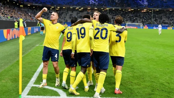 la Lazio festeggia contro la Dinamo Kiev in Europa League